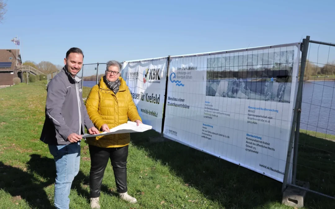 Baustart für die Zuschauertribüne am Ufer des Elfrather Sees
